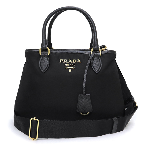 Prada Handbag Diagonal Nylon Leather Nero Black - Picture 1 of 9
